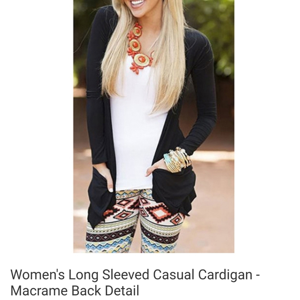 Black long sleeve casual cardigan with skull cut o - Picture 3 of 4